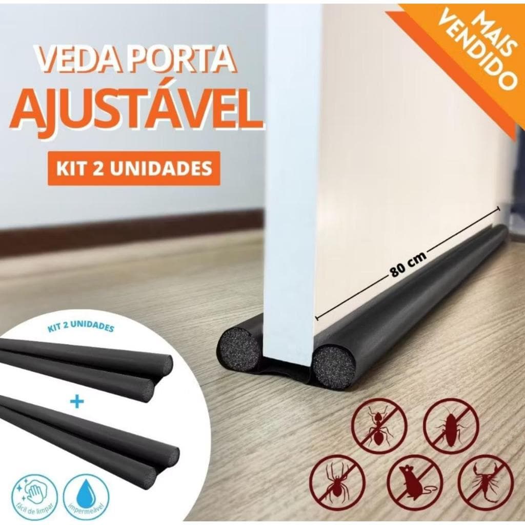 Kit 02 Unidades Protetor Rolinho Veda Porta Impermeável Anti Poeira e Insetos 80cm
