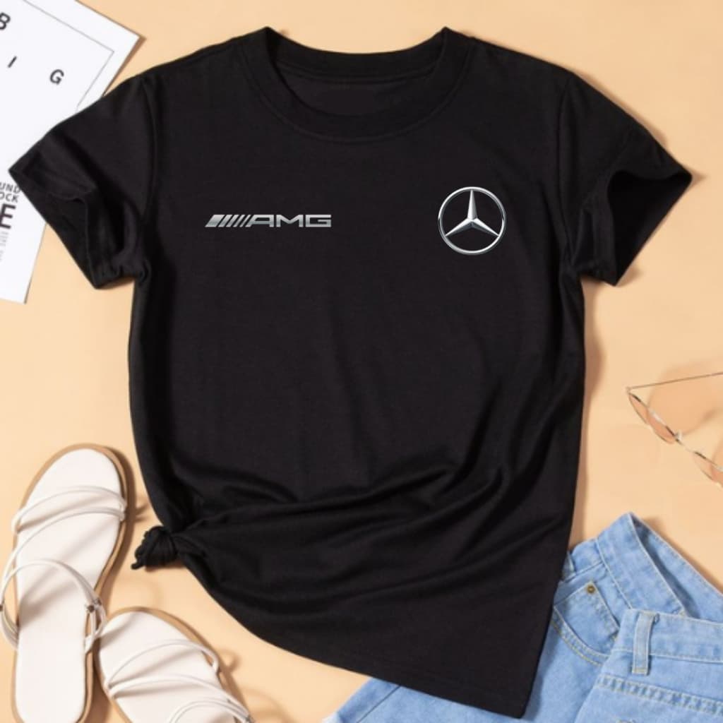 Camiseta Baby Look Mercedes AMG Camisa Feminina T-Shirt 100% Algodão Fio 30.1