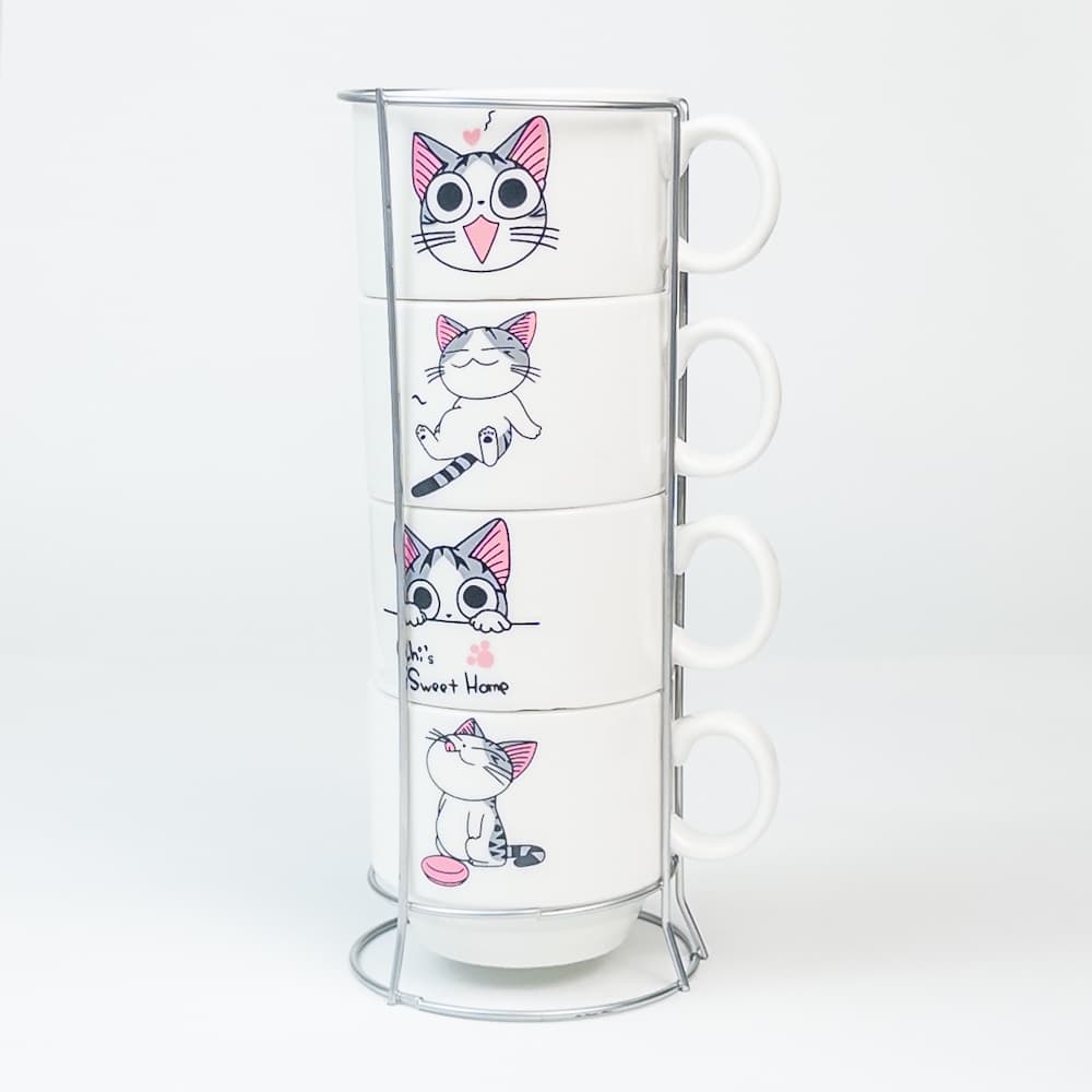 Jogo De Xícaras Café Chá Com Suporte Kit 4 Canecas 160ml