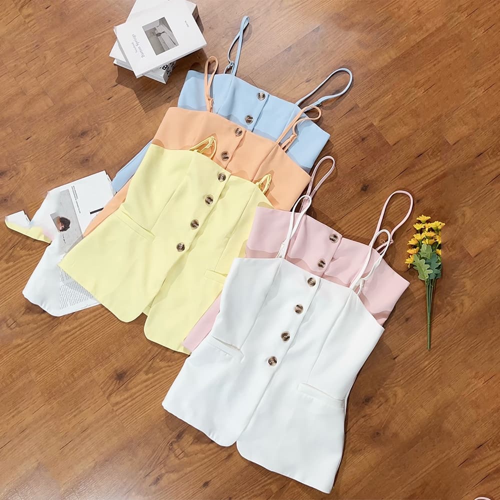Top Feminino Elegante - Alça Fina, Botões e Corte Assimétrico 00222