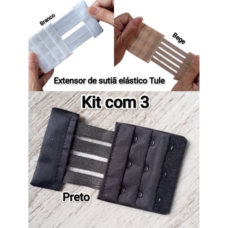 Extensor de Sutiã elástico Tule. Kit com 3 Extensores de Soutien - Modelo Médio Tule
