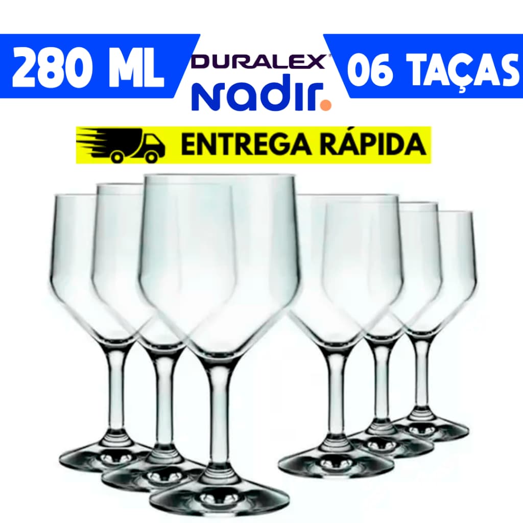 Kit 6 Taças Nadir Buffet de Vidro Resistente Vinho Drink 260ml Transparente Gourmet Degustação