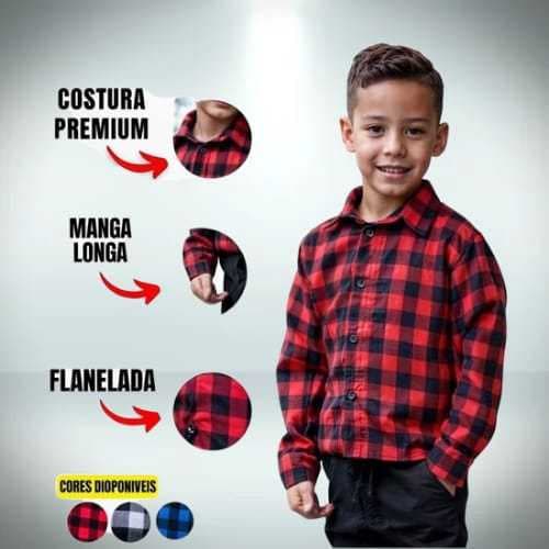 Camisa Manga Longa Infantil Unissex Xadrez e Flanelada Festa Junina