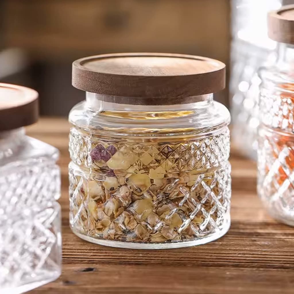 Pote De Vidro Hermético 600ml Com Tampa De Madeira Elegante