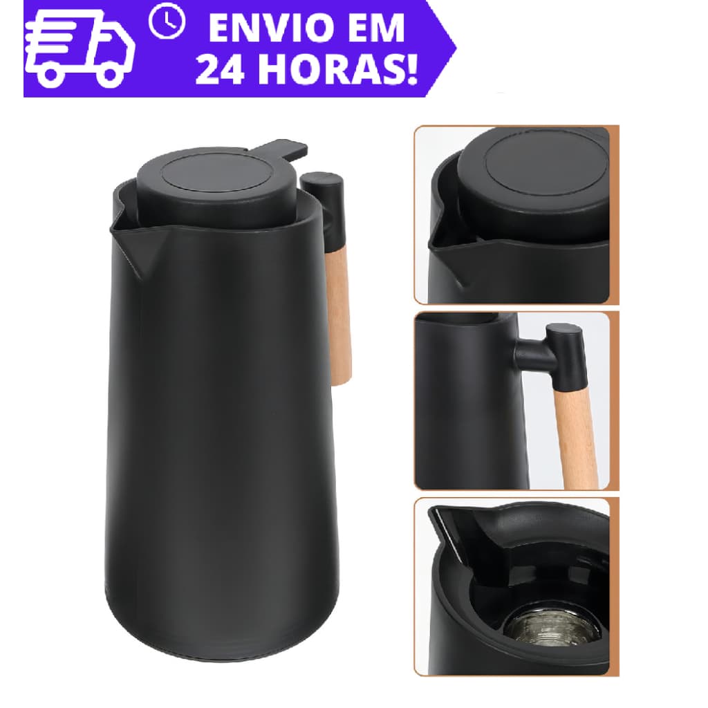 Garrafa térmica Café1 Litro Com Cabo de Madeira Café Água Quente Gelada