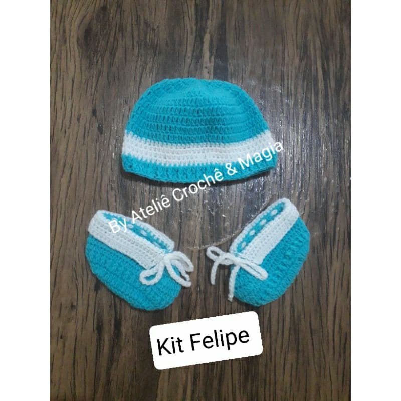 Kit de Gorro e Sapatinho de Crochê para bebês inverno acessórios newborn