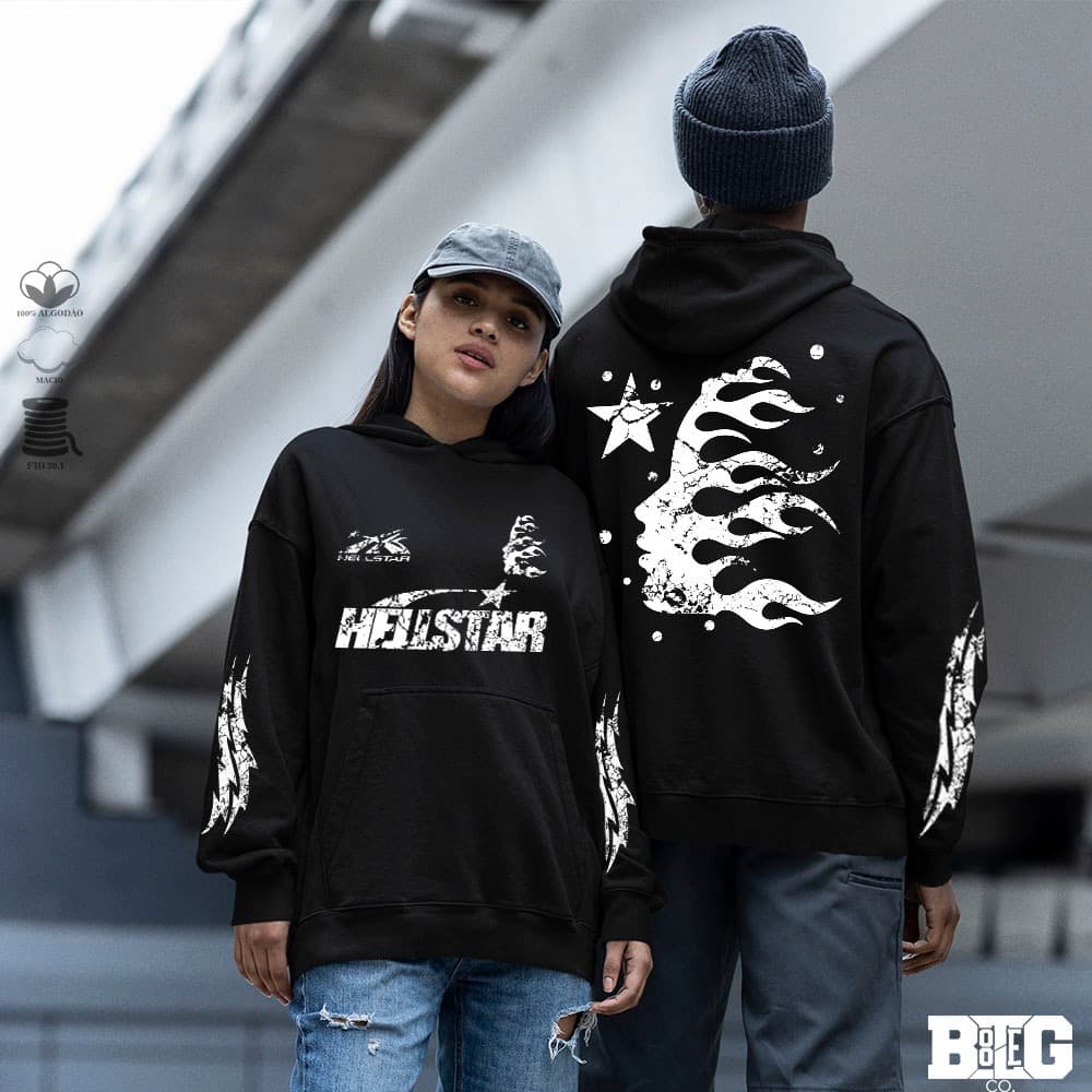 Blusa Moletom Canguru hellstar estrelado streetwear Casaco Feminino Masculino Flanelado Unissex Inverno Algodao