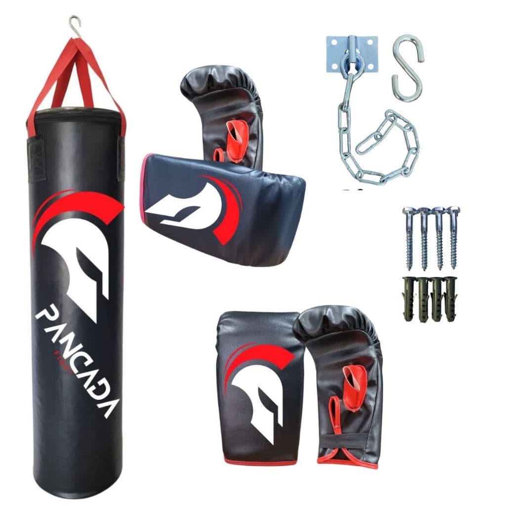 Kit Saco de Pancada 120cm CHEIO Linha Profissional Boxe + 2 Luva Bate Saco + Suporte de teto