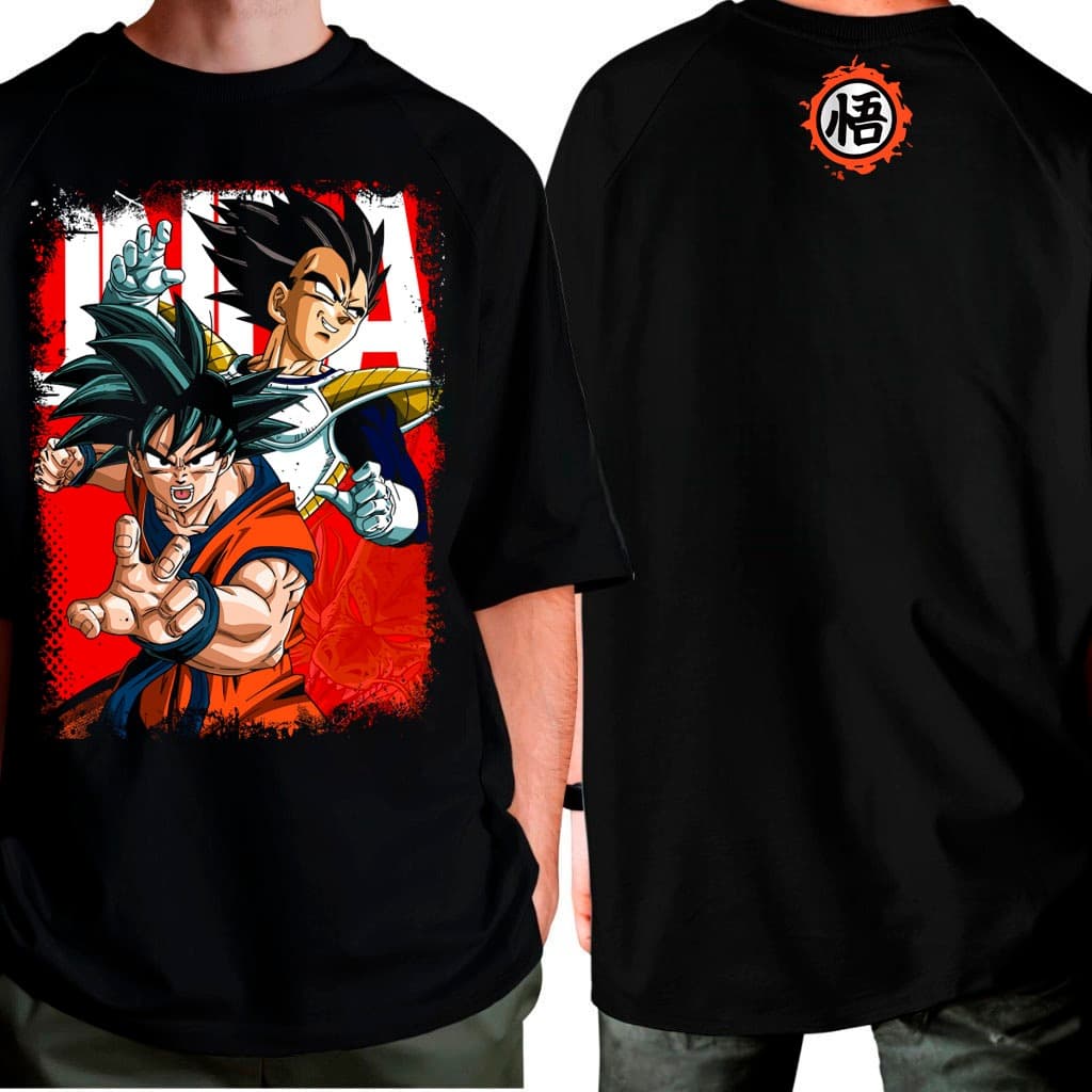 Camiseta Dragon Ball Saiyajin Goku E Vegeta Camisa 100% Algodão Anime Blusa Preta - ENVIO RAPIDO