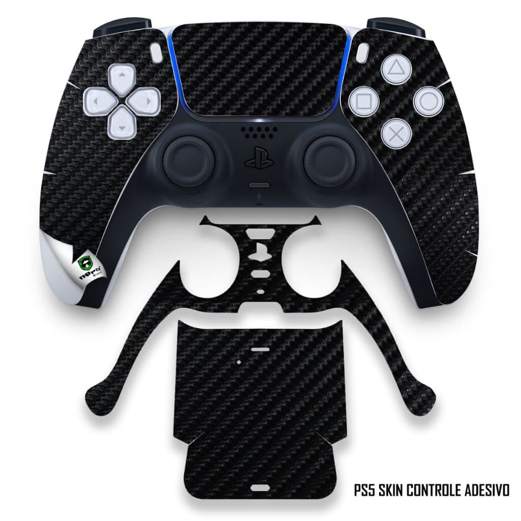 Adesivo fibra de carbono preto skin proteção de controle ps5 / ps4 / ps3 / xbox one / facil aplicação no controle