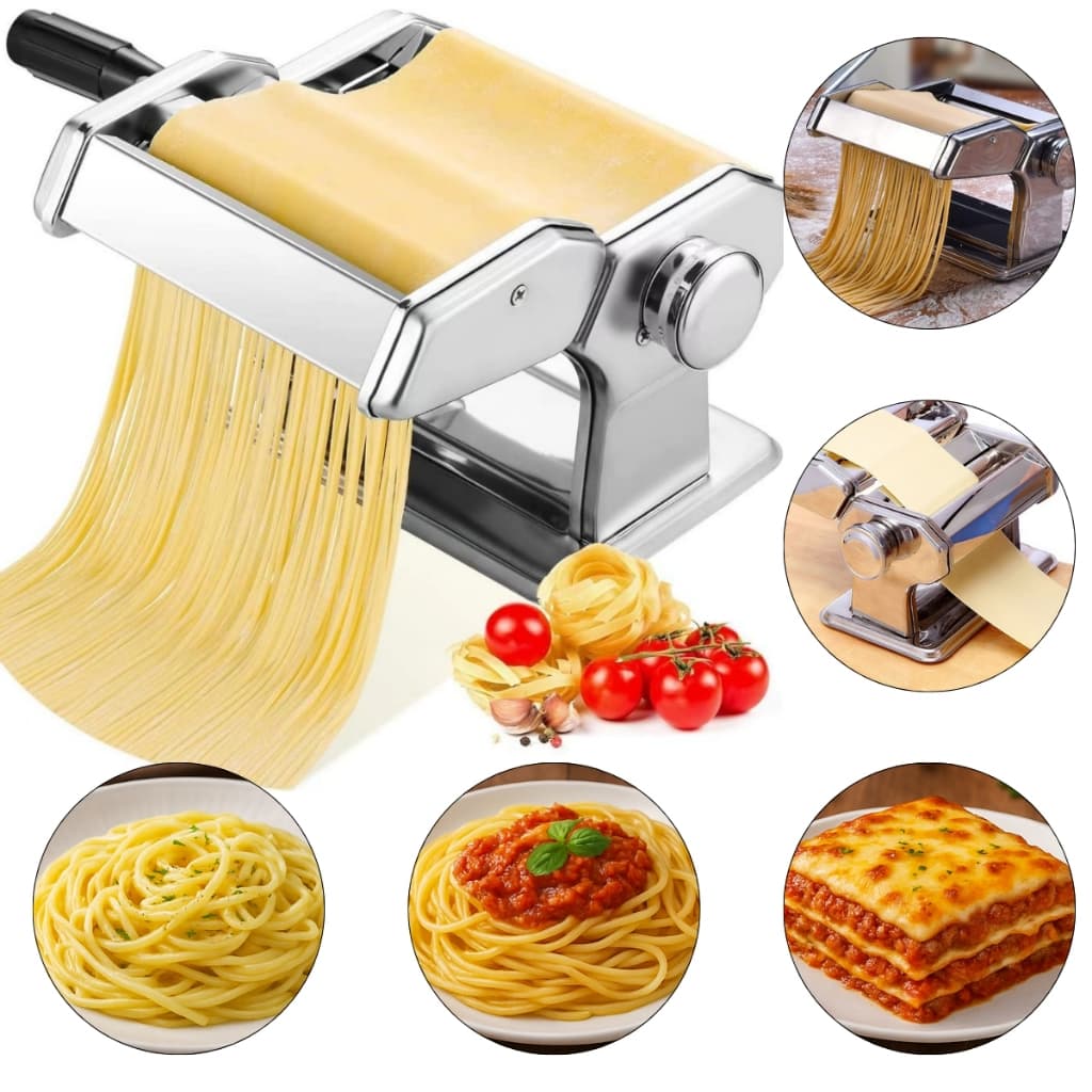 Máquina De Fazer Macarrão Cilindro De Aço Inox Faz 3 Tipos De Massa Lasanha  Fettuccine Talharim