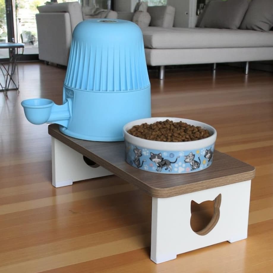 Suporte Base Dupla Comedouro Elevado Bebedouro Vida Mansa Gato Pet MDF