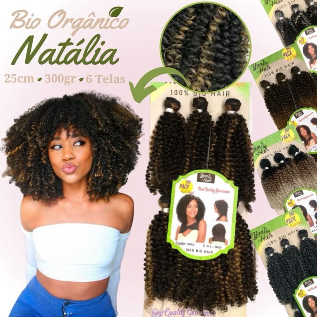 Cabelo 100% Orgânico Premium 25cm Cacho 4a 6 Telas NATALIA YANHAIR