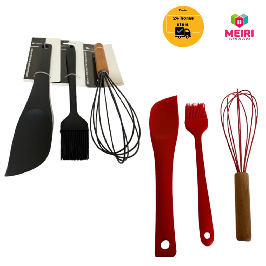 Kit 3 Peças Utensílios de Cozinha Silicone Colher Espátula Fue Espátula Pequena Pincel Jogo