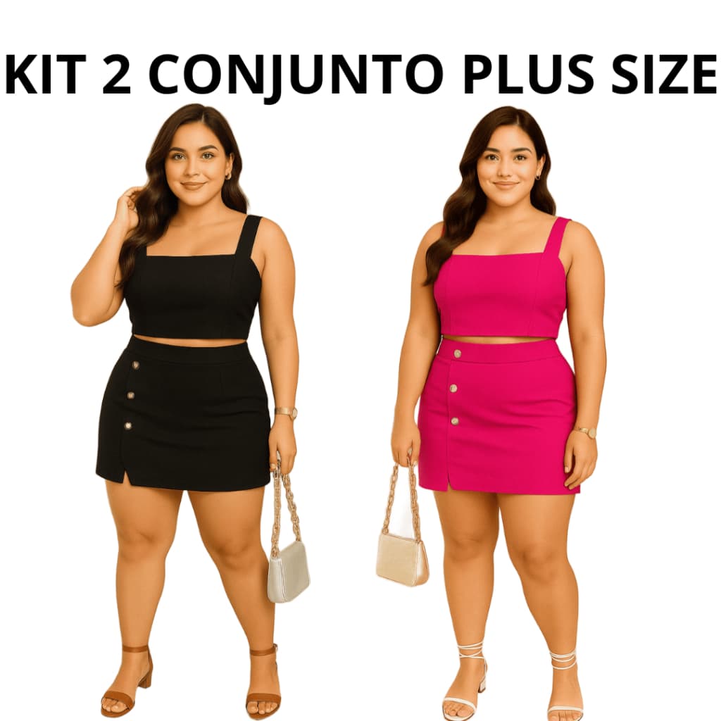Kit 2 Conjunto Plus Size GG ┃ Conjunto Cropped & Short Saia Terracota com Tecido Liverpool