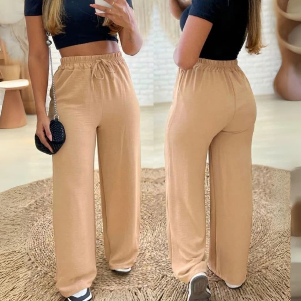 Calça Pantalona Wide leg Cintura Alta Duna, sem bolso