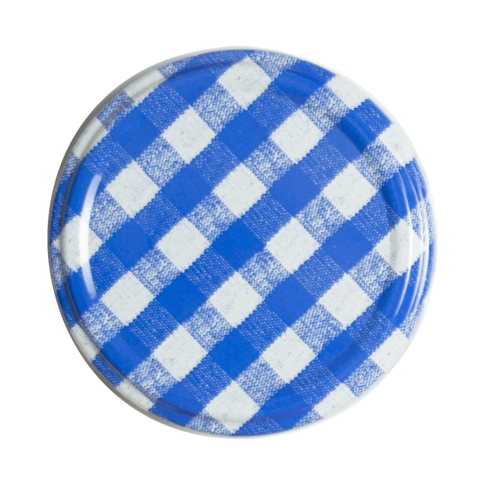 25 Tampas de Metal Para Vidro De Conserva Xadrez Azul - 74mm - Palmito - Doces - Compotas - Pimenta - Azeitona