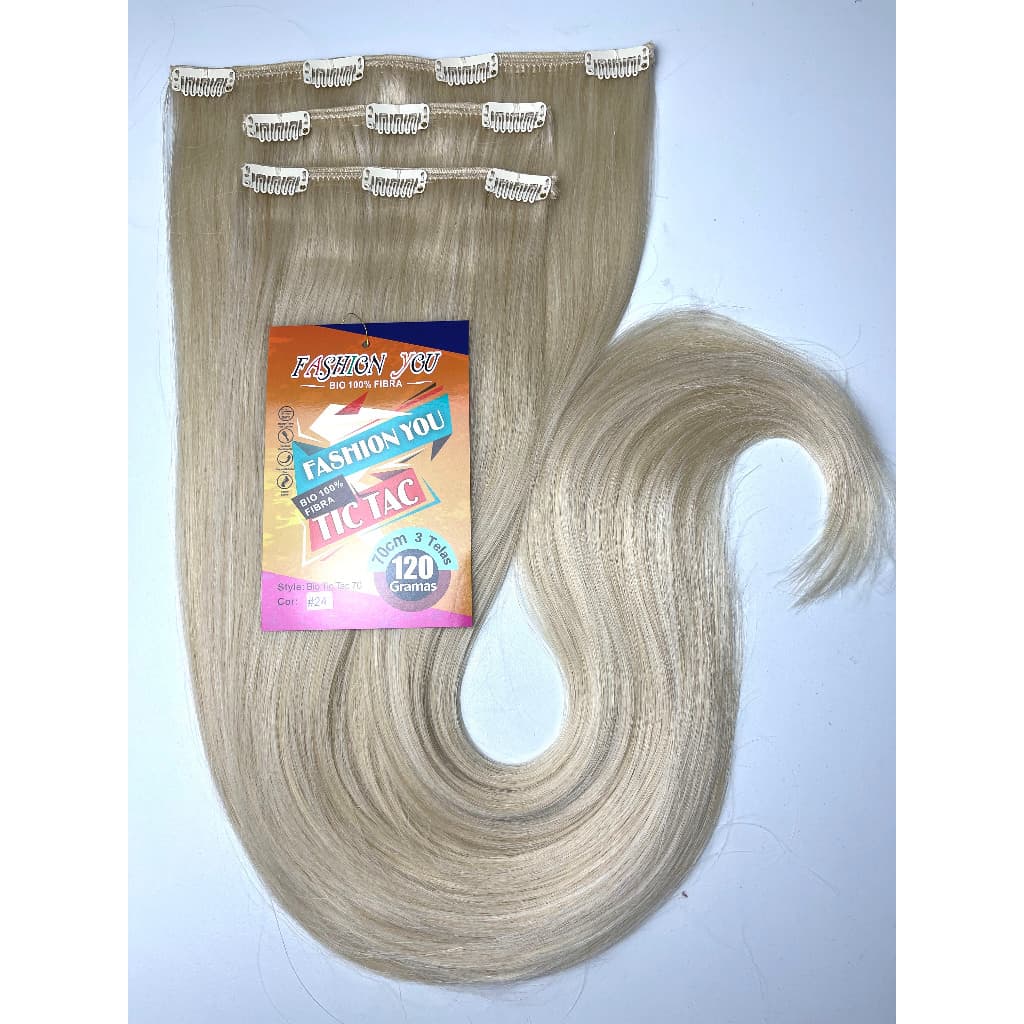 Aplique Cabelo Tic Tac Orgânico Bio 100% Fibra Liso Yaki 75 Cm Kit 3 Telas 120 gramas Cabelo Macio