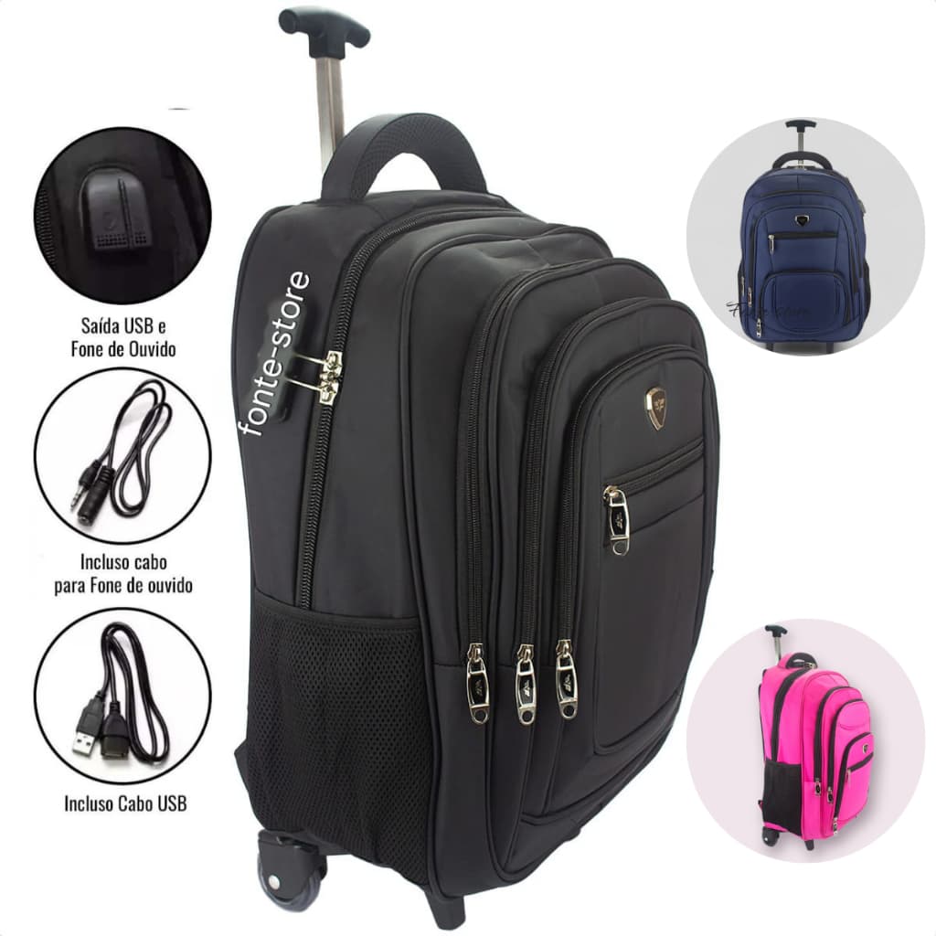 Mochila Rodinha Reforçada executiva feminina e masculina facultade trabalho e viagem