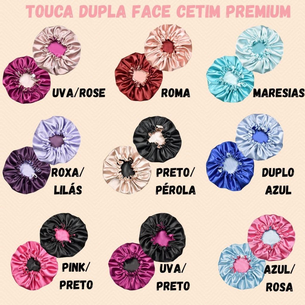 Touca de Cetim Dupla Face Ajustável - Kit