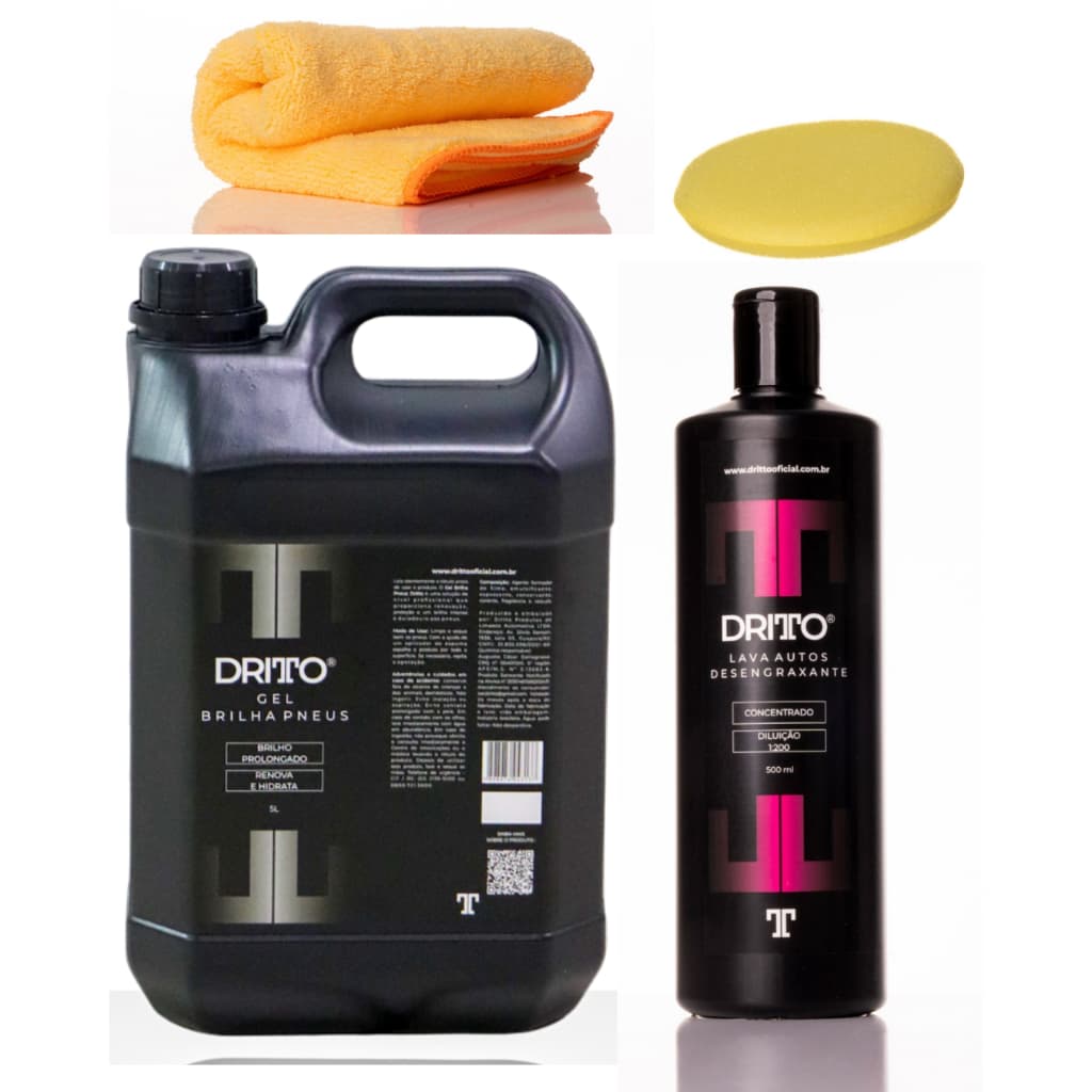 Combo Profissional Estética Automotiva-Brilha Pneus Gel 5L+Desengraxante 500ml + Flanela e Aplicador