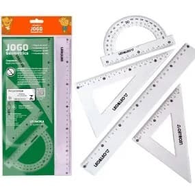 KIT GEOMÉTRICO LEO&LEO / RÉGUA 30cm / TRANSFERIDOR 180° / ESQUADROS 45° E 60° / MATERIAL ESCOLAR