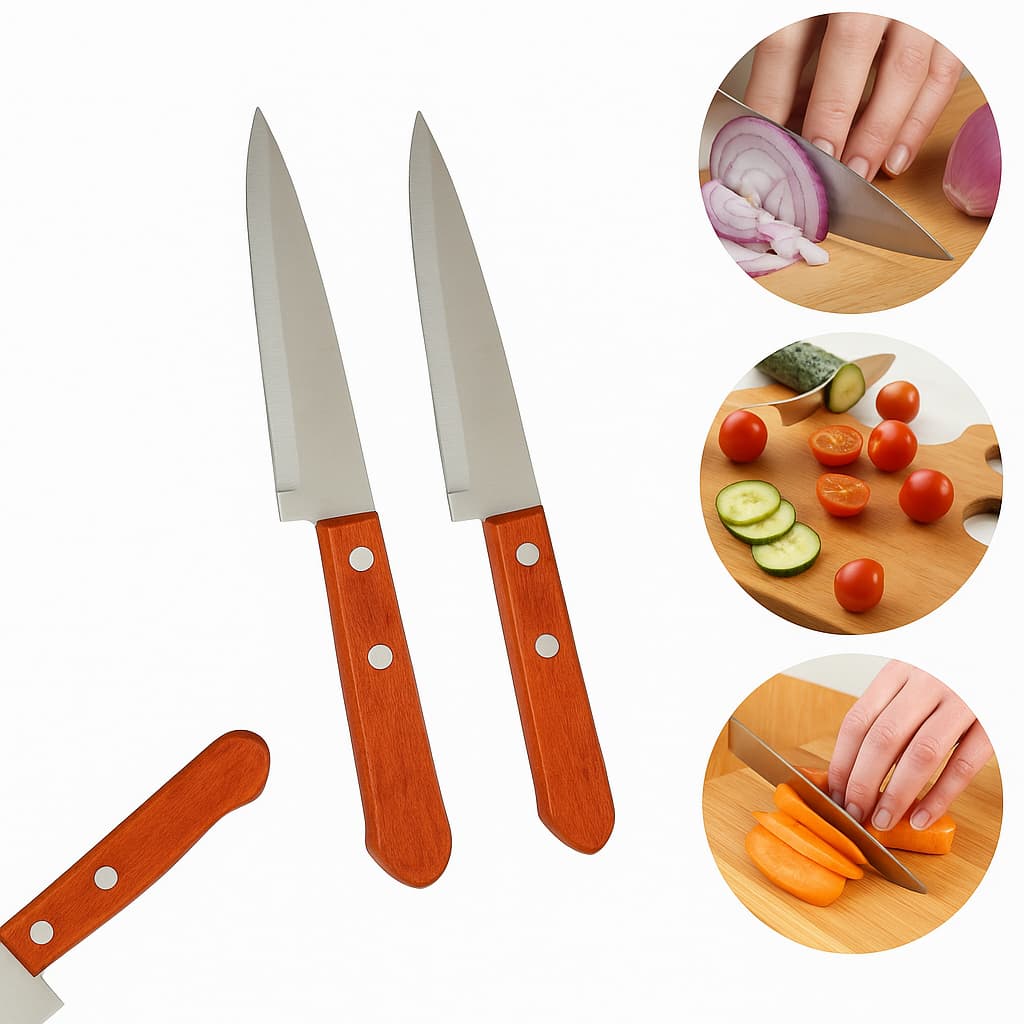 Kit 2/4 Facas Cozinha 5" Polegadas Cabo de Madeira Legumes Carne Peixe Salada