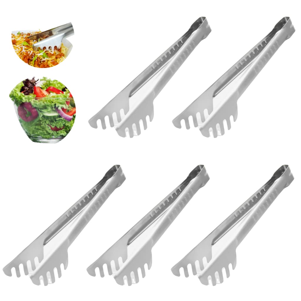 Kit 5 Pegador Macarrão Massa Cabo Longo Aço Inox 27cm Cozinha Talheres