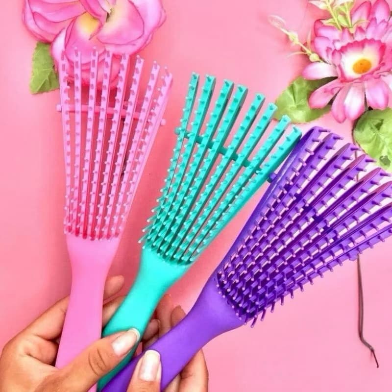 Escova Polvo Multifuncional para Cabelos Cacheados, Ondulados e Crespos - CORES VARIADAS