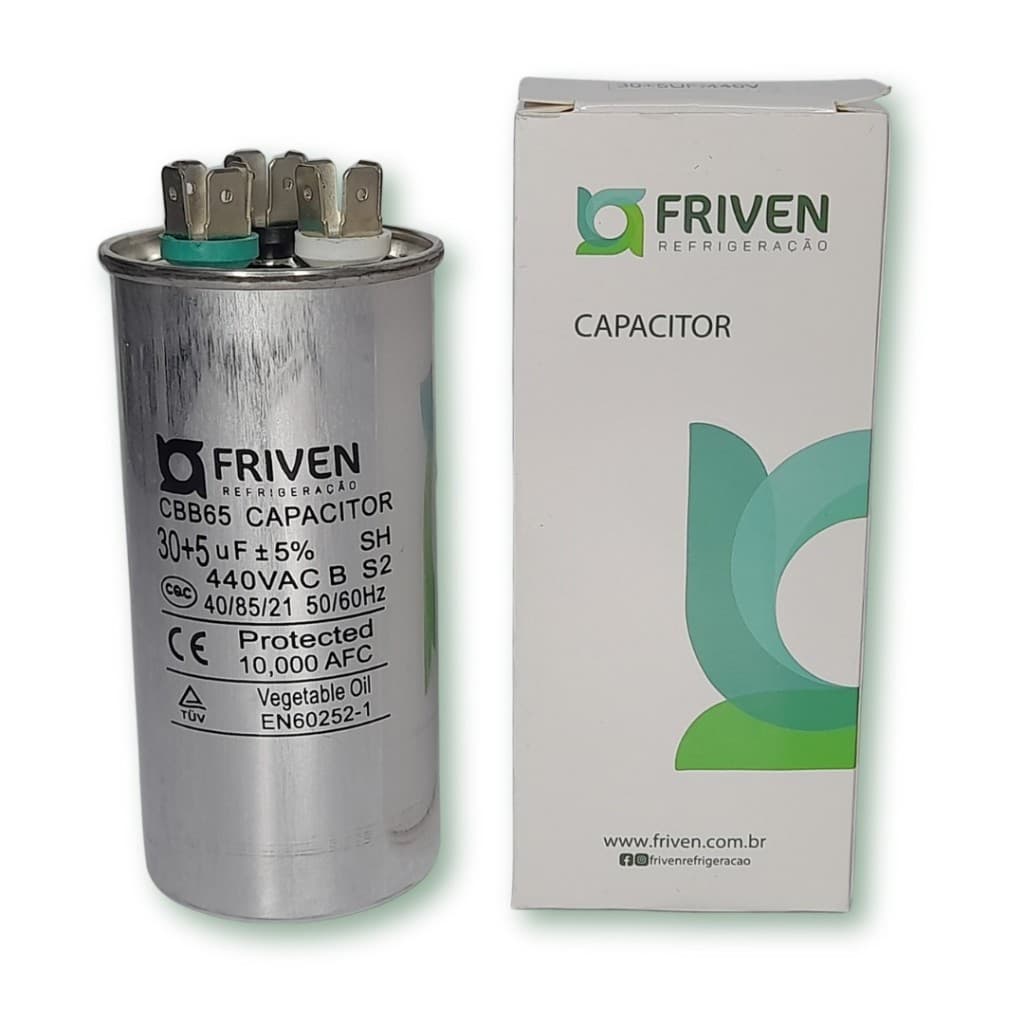 Capacitor Duplo FRIVEN 30 +5uf 440v Cbb65 50/60hz Para Ar Condicionado, Sistemas de Refrigeração etc