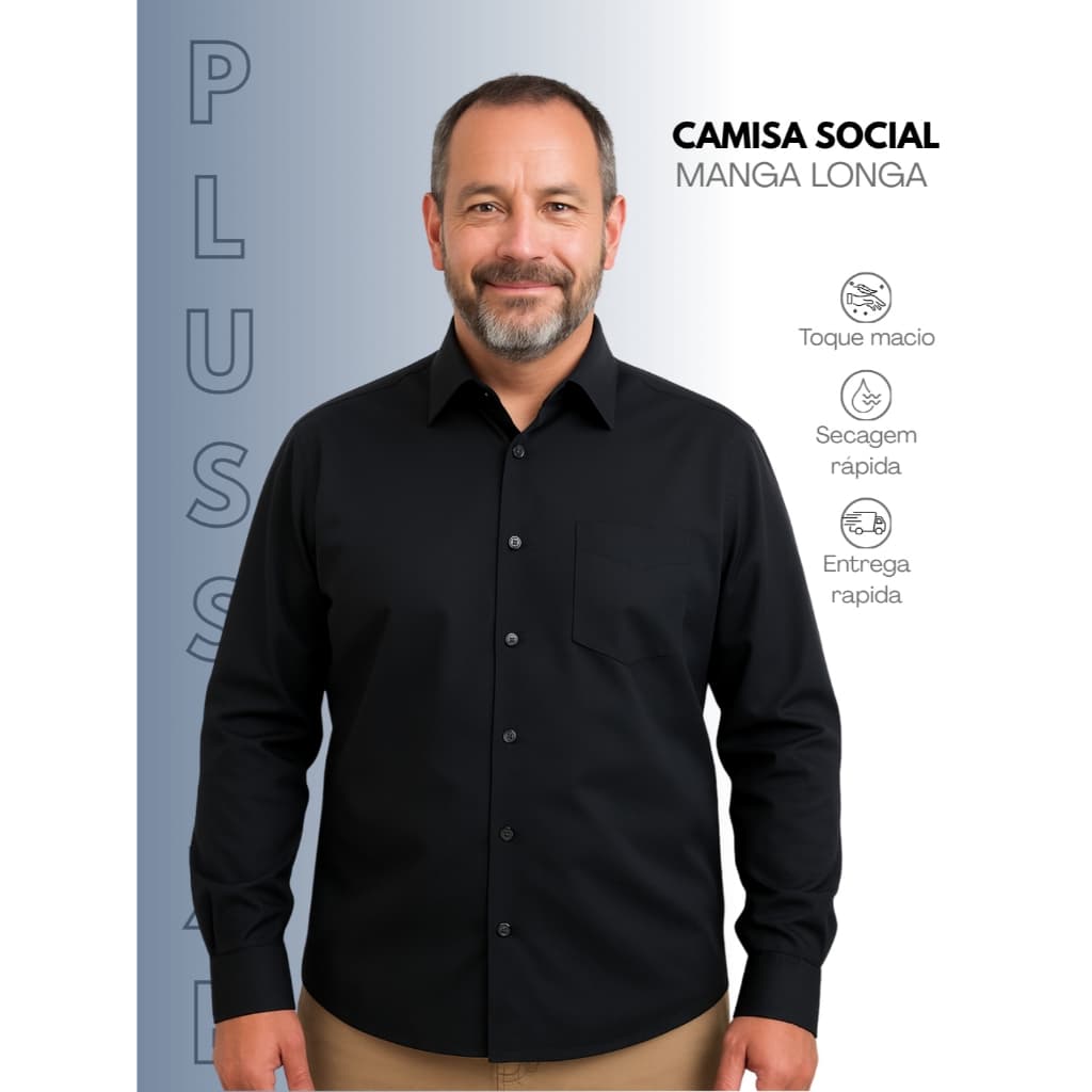 Camisa Social Plus Size Masculina Manga Longa Premium Luxo