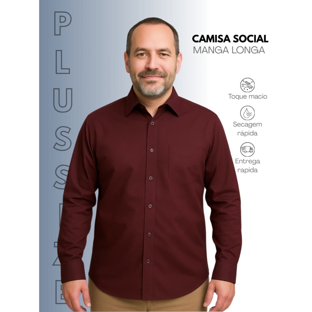 Camisa Social Masculina Plus Size Não Amassa Camiseta Micro Fibra