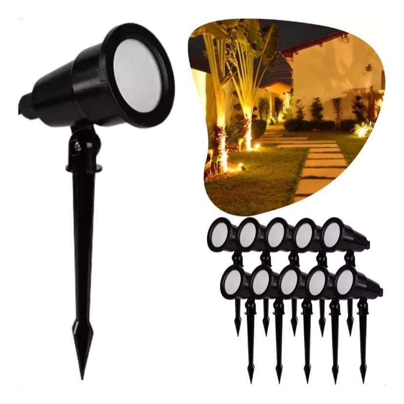 Kit Espeto Led De Jardim 5w Preto Luz Verde/Amarela/Ambar - Kian