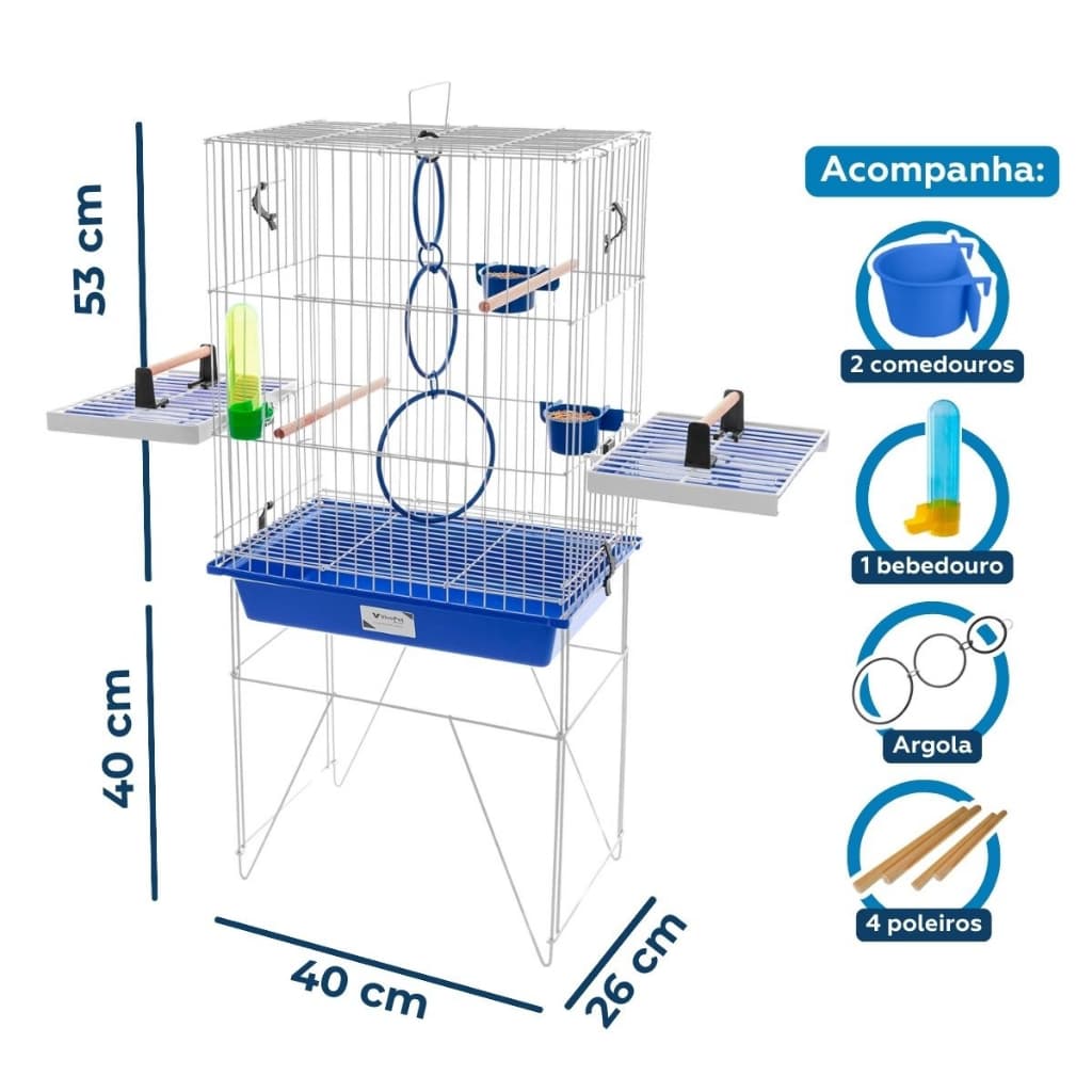 Gaiola Calopsita Mansa Com Pé Completa + Acessórios Para Pássaros Mansos Aves