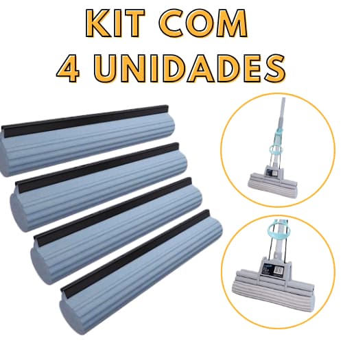 Kit Com 4 Unidades Refil Rodo Mop Celeste Lavável Troca Fácil Rápida Absorção Chão Quarto Cozinha