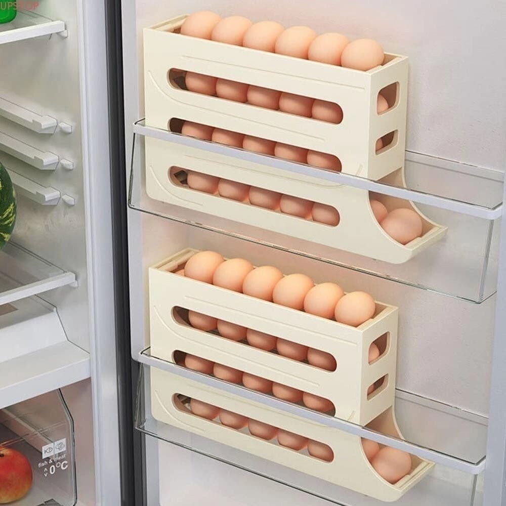 Organizador Porta Ovos Suporte 4 Andares Rolante Para 30 Ovos Dispenser Armazena e organizador de Geladeira