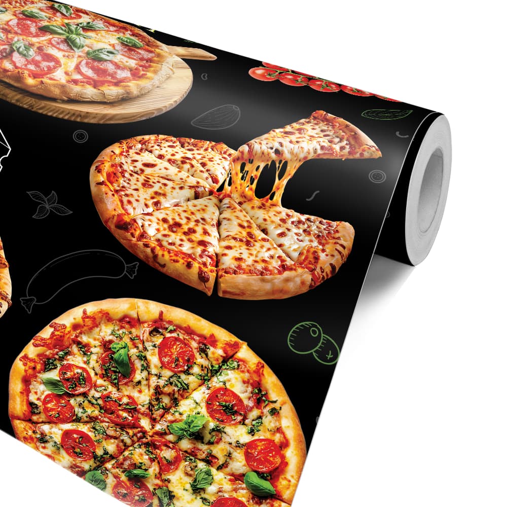 Papel de Parede Painel Adesivo Comércio Pizza Lanche Hambúrguer Salgado Pastel Pizzaria Lanchonete