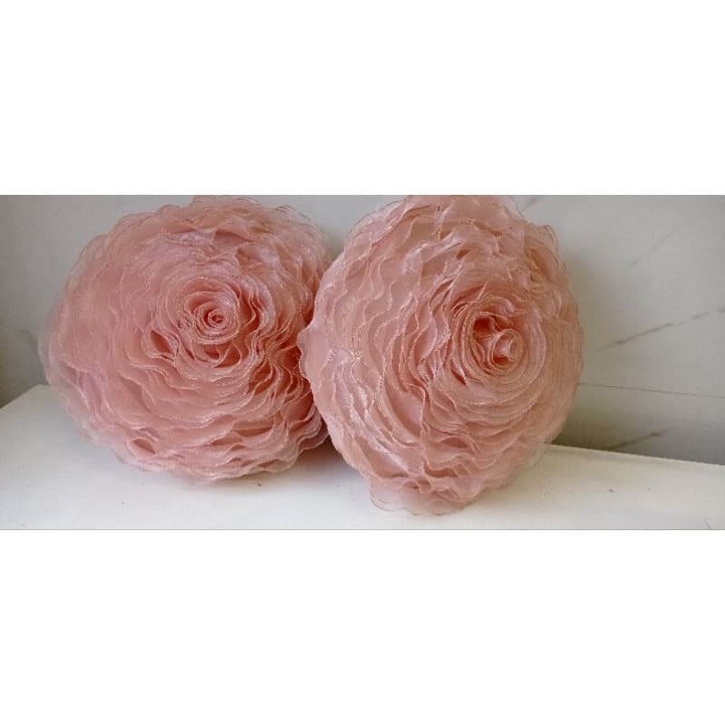 almofada redonda forma de Rosa em organza cristal 35 cm decoração Premium