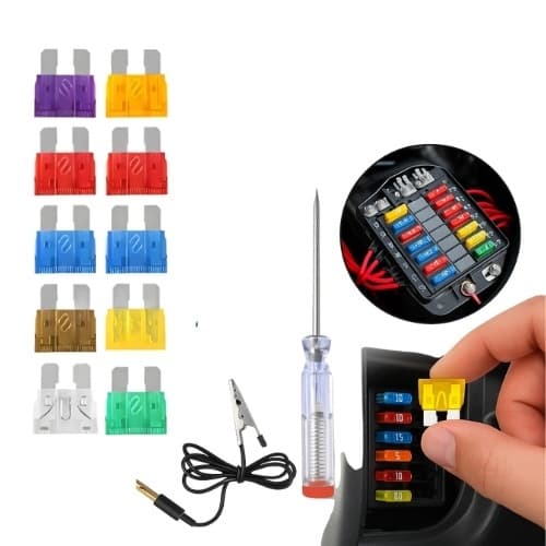 Conjunto de Fusíveis Automotivos Kit 10 Fusíveis com Chave Teste e Grampo Garra Jacaré Universal