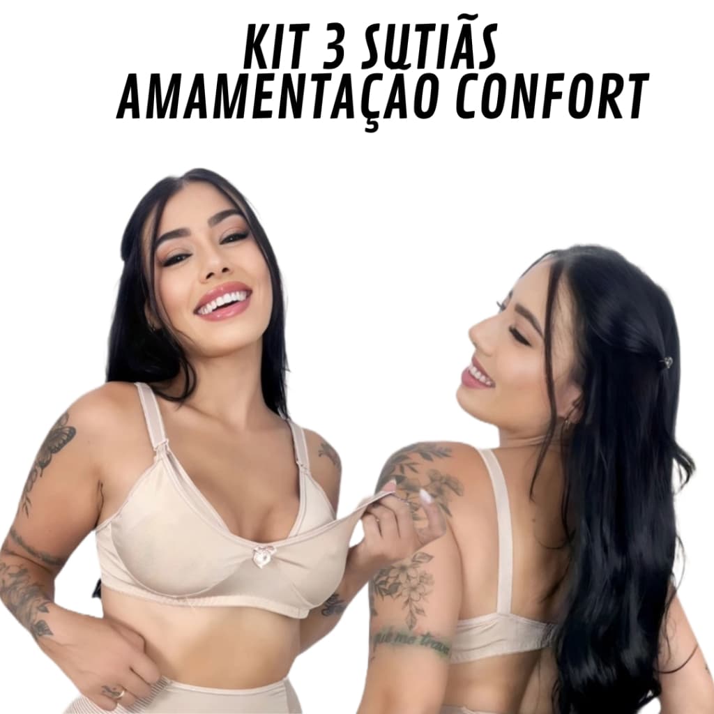 Kit 3 Sutiãs Maternidade Sem Bojo, Liso Confortável click fácil Amamentação Regulagem nas alças