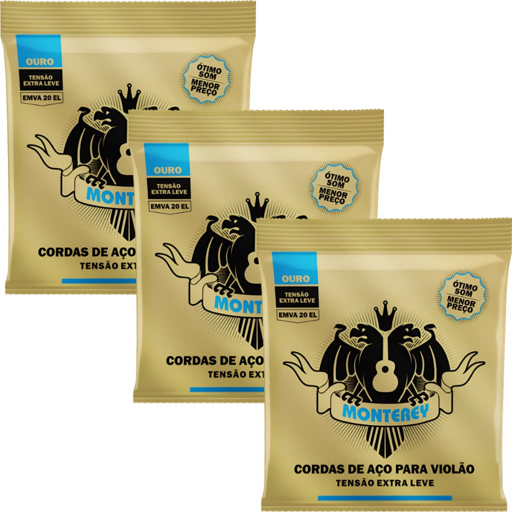 Kit 3 Encordoamento Cordas Para Violao Aco Monterey - Solez 010
