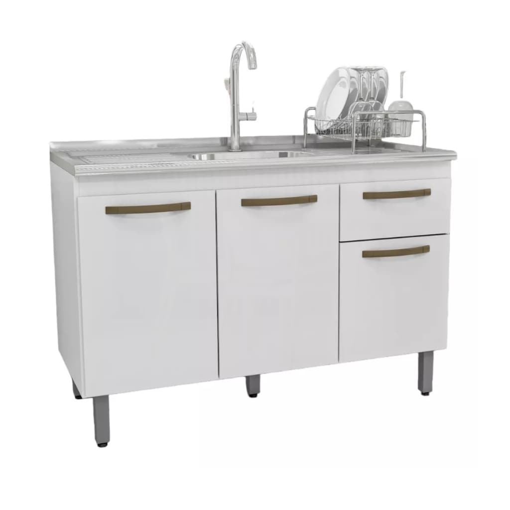 Balcão De Pia Cozinha 120Cm Armário Sem Tampo 3 Portas