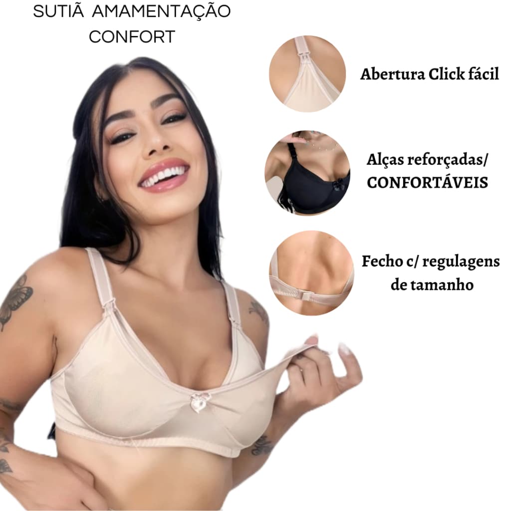 KIT 5 Sutiã para Amamentação Fecho Clic Rápido e Sem Bojo conforto dia a dia Maternidade pós parto