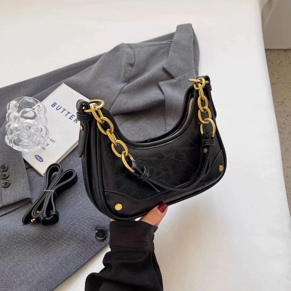 Bolsa Feminina Com Corrente Meio Lua Transversal Para Festa De Ombro(1211)