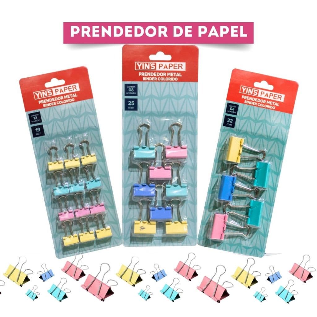 Prendedor de Papel Binder Tons Pasteis Candy Color 19mm 25mm 32mm