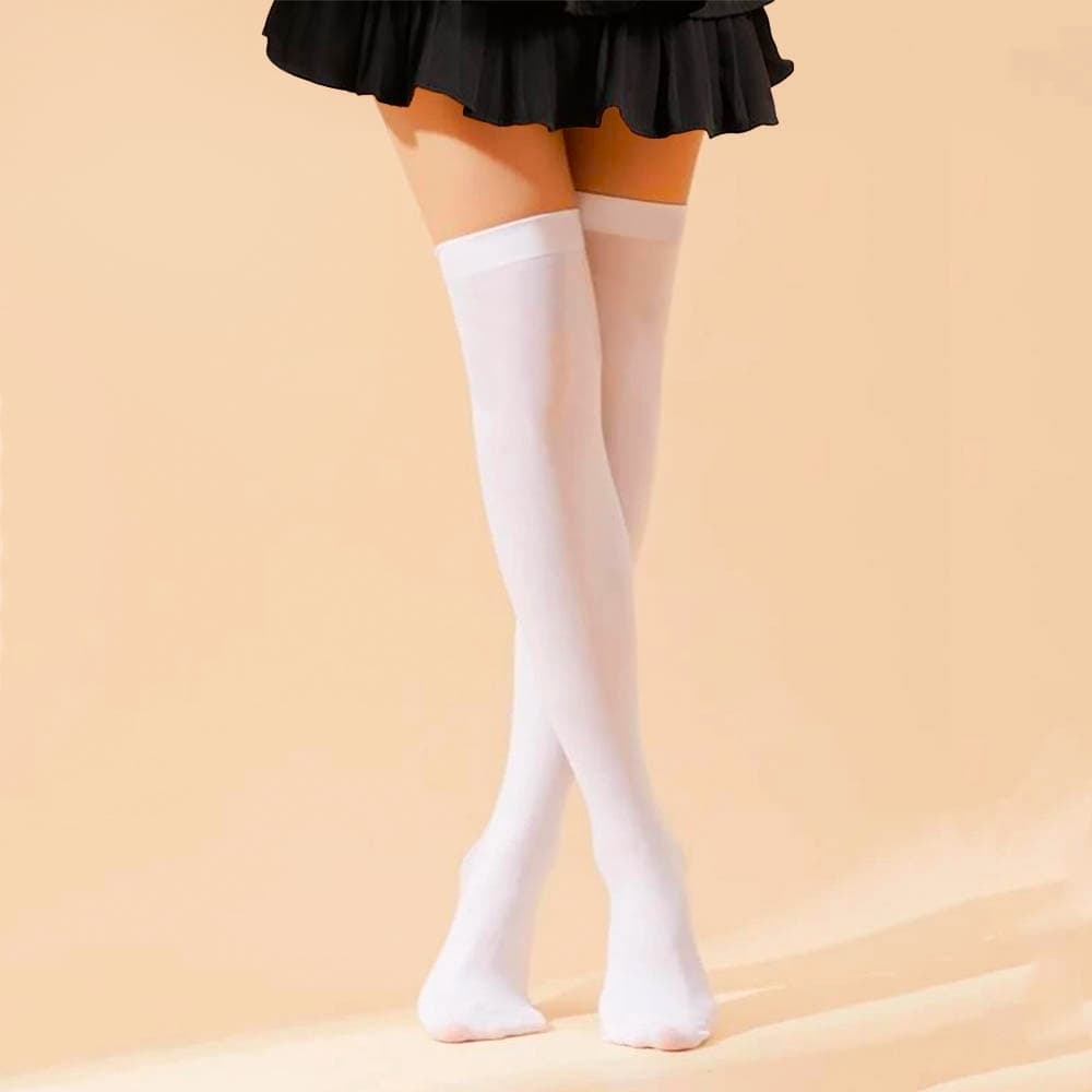 Meia 7/8 Branca Colegial Gatinho Feminina Longa Acima do Joelho Cosplay Anime Escolar Adulto
