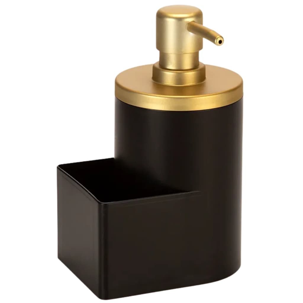 Dispenser Porta Detergente 600ml Preto Dourado Suporte Para Bucha Buchinha Esponja Pia Cozinha Arthi