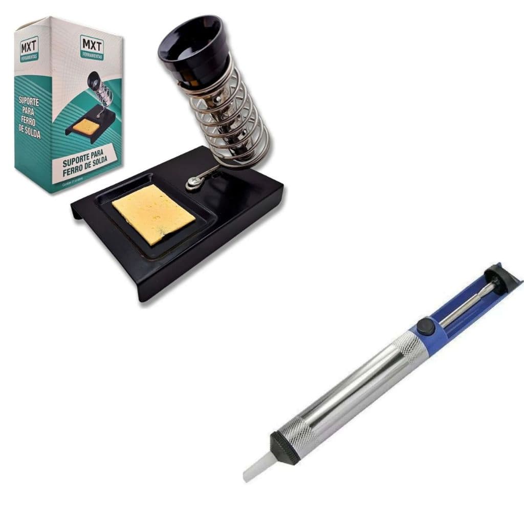 KIT SUPORTE PARA FERRO DE SOLDA + SUGADOR DE SOLDA