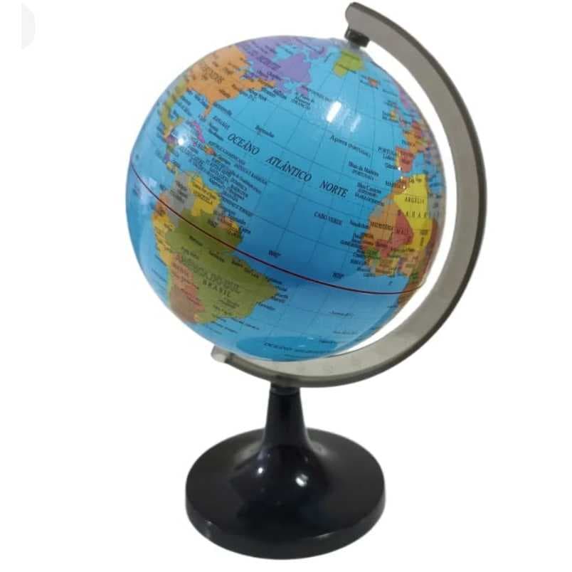 Globo Terrestre Político Azul Com Base em Plástico Decorativo 14 Cm