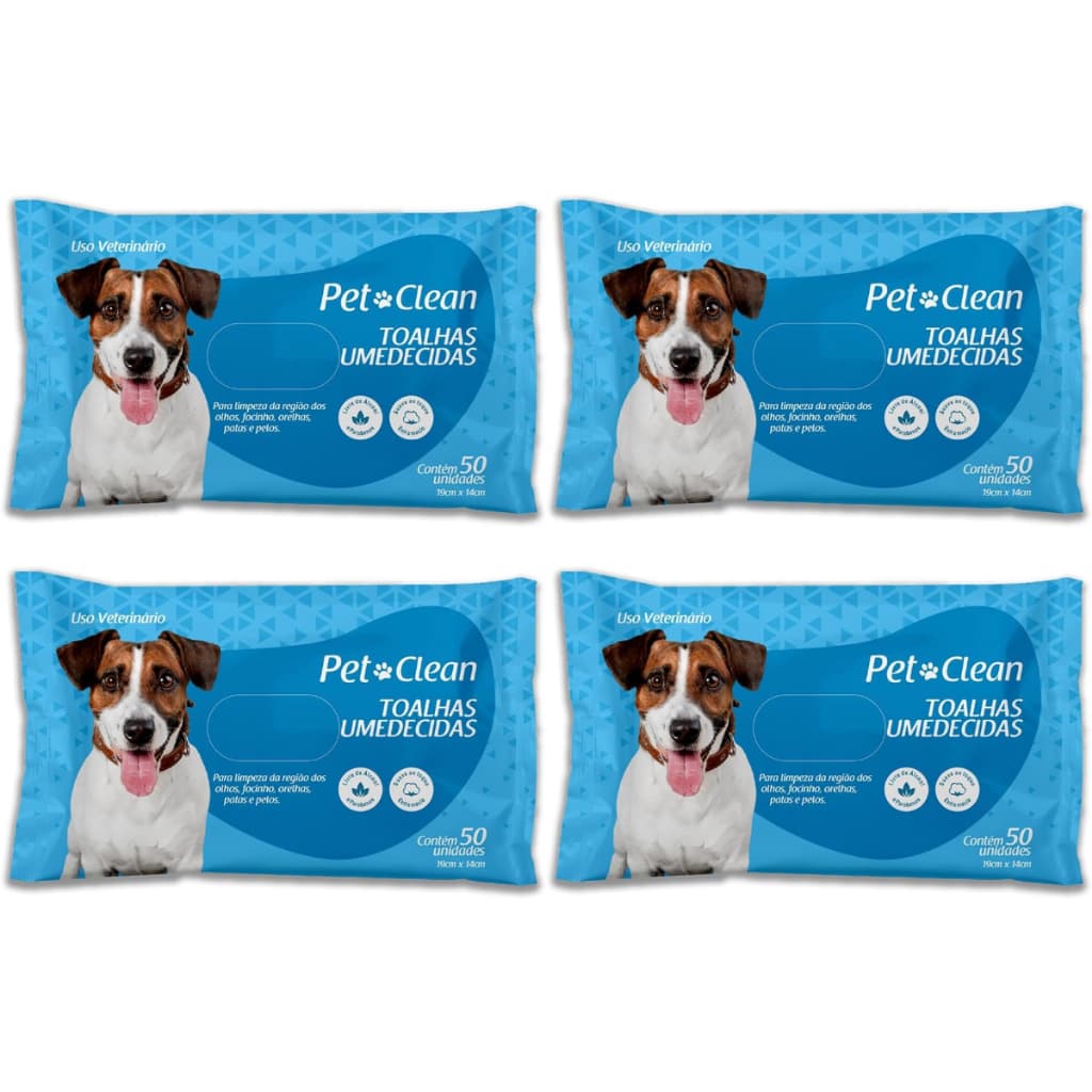 Kit 4 Toalhas Lenços Umedecidos Para Pet Cães e Gatos 200 unidades